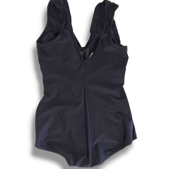 Lands End Womens‎ Swimsuit Sz 8 Black Tummy Control SleeveSuit One PC Ruched - Picture 2 of 14